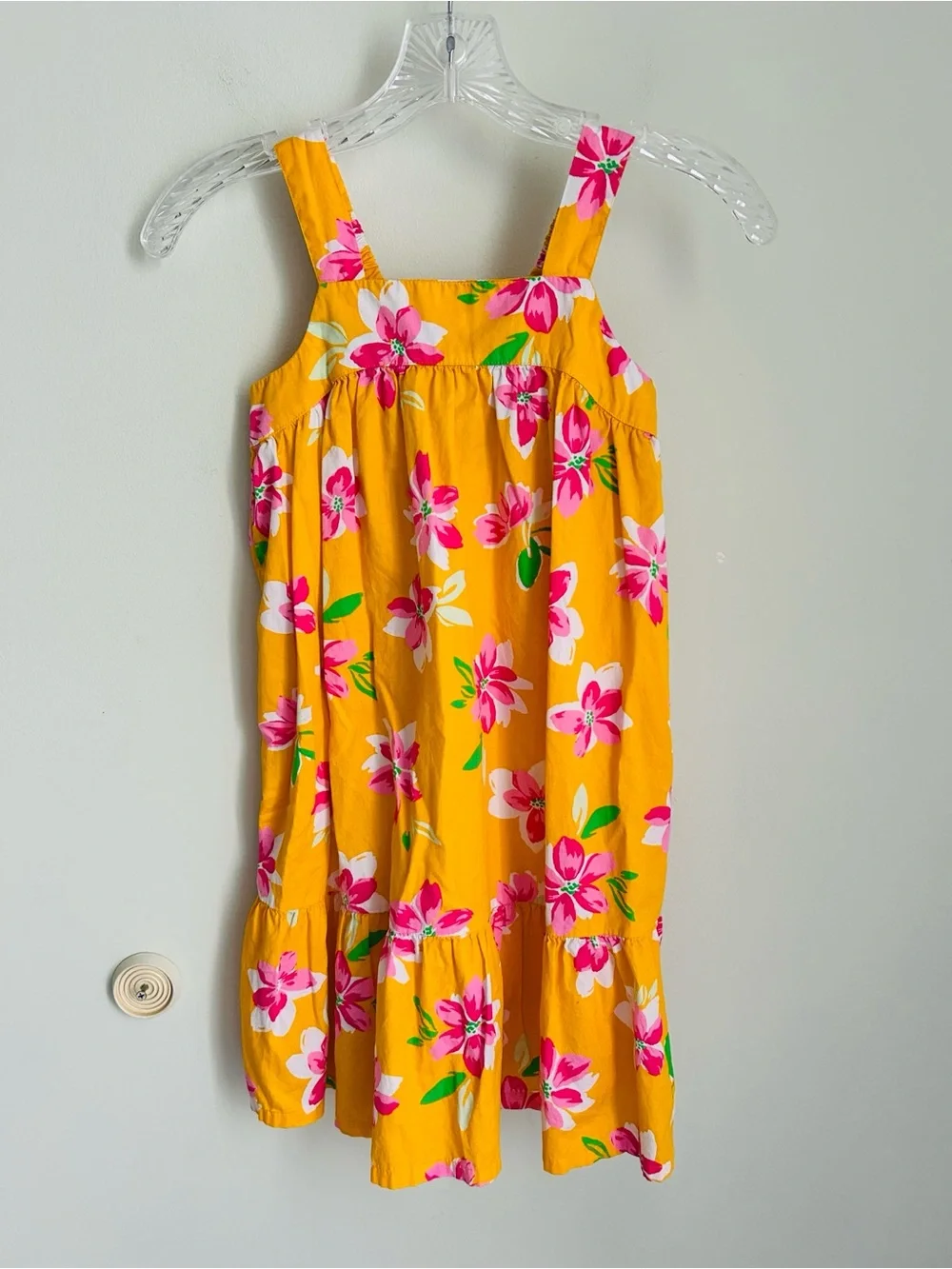 Old Navy Yellow Floral Sun Dress with Pink and Green Accents